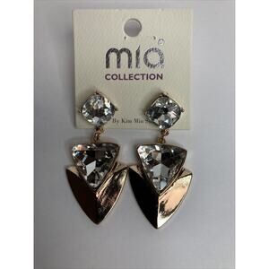 Mia Collection Faux Diamond Earrings Dangle White Gold Triangles Square Top